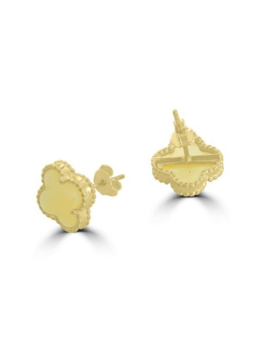 Mother of Pearl clover 925 silver 18k GP push back Clover stud earrings - Picture 2 of 3